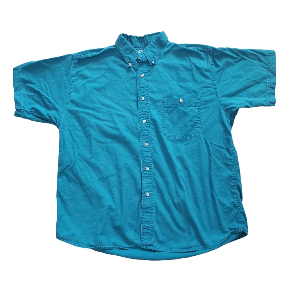 Retro 90's Button Down Casual Work Shirt Short Sleeve Green Honors Large